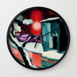 Last Evening Sunset of the Year - Winter Red Sunset landscape painting by Oscar Bluemner Wall Clock