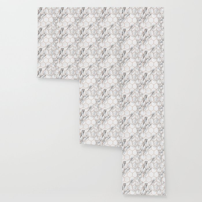 Rose Gold Marble Hexagons Honeycomb Pattern Wallpaper By Marbleco