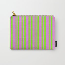 [ Thumbnail: Green & Violet Colored Lined Pattern Carry-All Pouch ]
