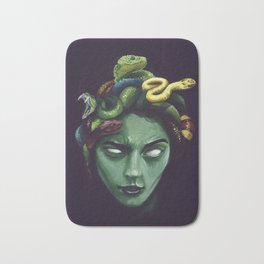 Dark Medusa Bath Mat | Mythology, Realism, Dark, Serpiente, Acrylic, Surrealism, Medusa, Snake, Portrait, Illustration 
