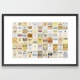 Famous French wine labels collage: vintages from Bordeaux/Rhone Framed Art Print