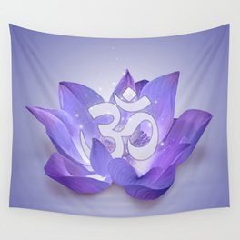 Very Peri Lotus and OM symbol Wall Tapestry | Peace, Omsymbol, Pranava, Omkara, Yoga, Colorof2022, Veryperi, Namaste, Aumkara, Graphicdesign 
