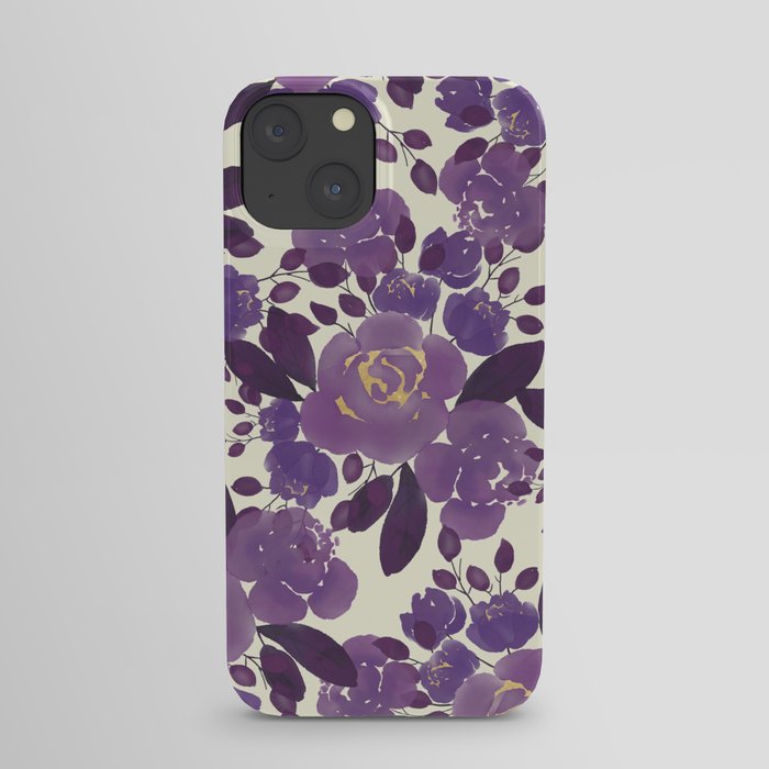Elegant ivory gold lavender purple watercolor floral  iPhone Case