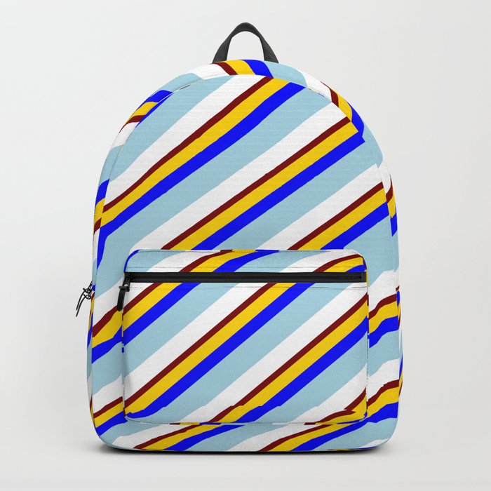 Eye-catching Yellow, Blue, Light Blue, White & Maroon Colored Lines Pattern Backpack
