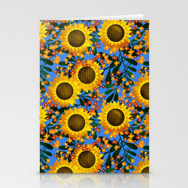 Summer yellow sunflowers on a bright blue background Seamless pattern 1 Stationery Cards