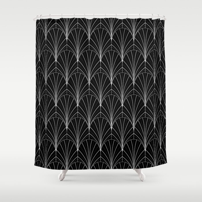 Art Deco Waterfalls // Black & White Shower Curtain