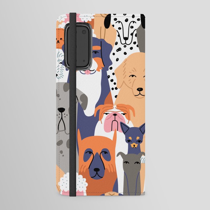Funny diverse dog crowd character cartoon background Android Wallet Case