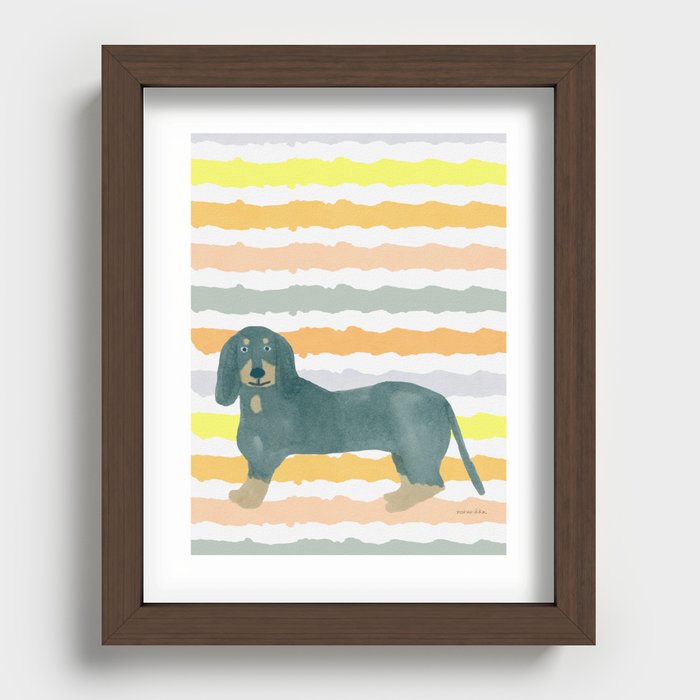 Dog and Wave Stripe - Green Recessed Framed Print