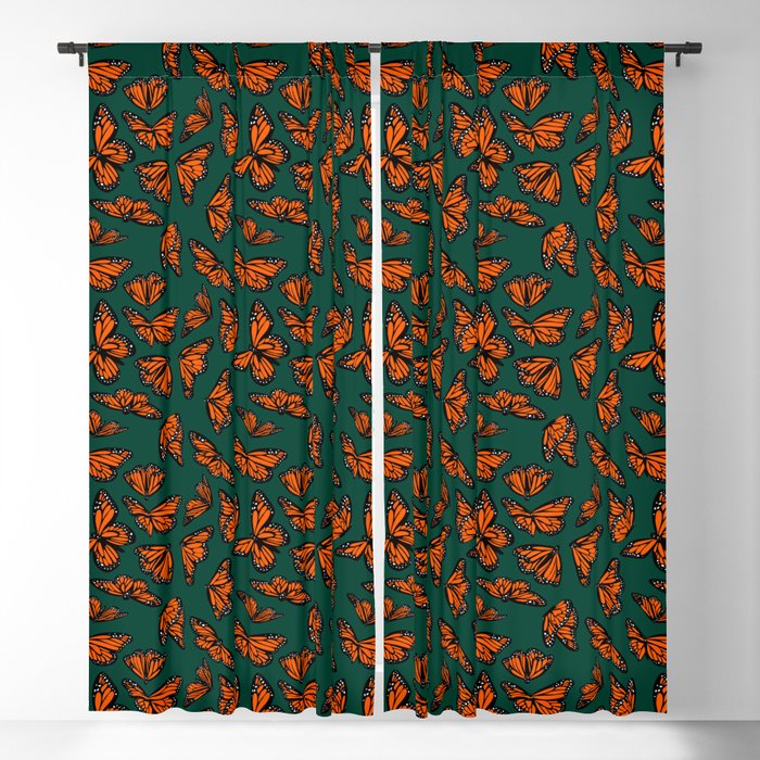 Green Monarch Butterflies Pattern Blackout Curtain