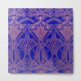 Royal blue,Art nouveau pattern,royal purple, floral Metal Print