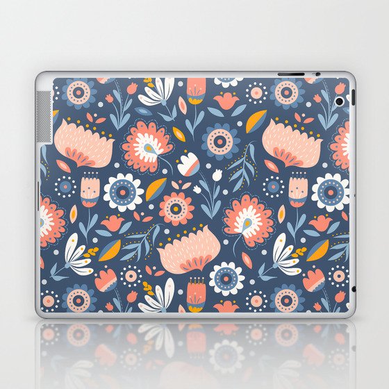Folk Art Florals in Blue + Pink Laptop & iPad Skin
