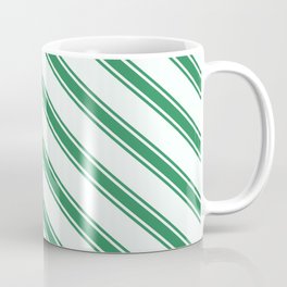 [ Thumbnail: Mint Cream & Sea Green Colored Lined/Striped Pattern Coffee Mug ]