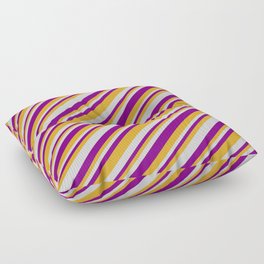 [ Thumbnail: Light Gray, Purple & Goldenrod Colored Lines Pattern Floor Pillow ]