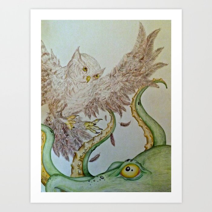 Octopus Owl  Art Print