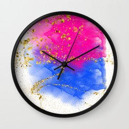 Pink And Blue Ombre With Gold Glitter Wall Clock