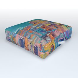 Bay of Naples 3, Palette Knife Procida Island painting Outdoor Floor Cushion