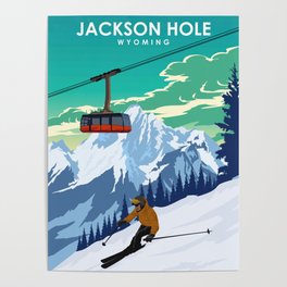 Jackson Hole Wyoming Ski Retro Travel Poster Poster