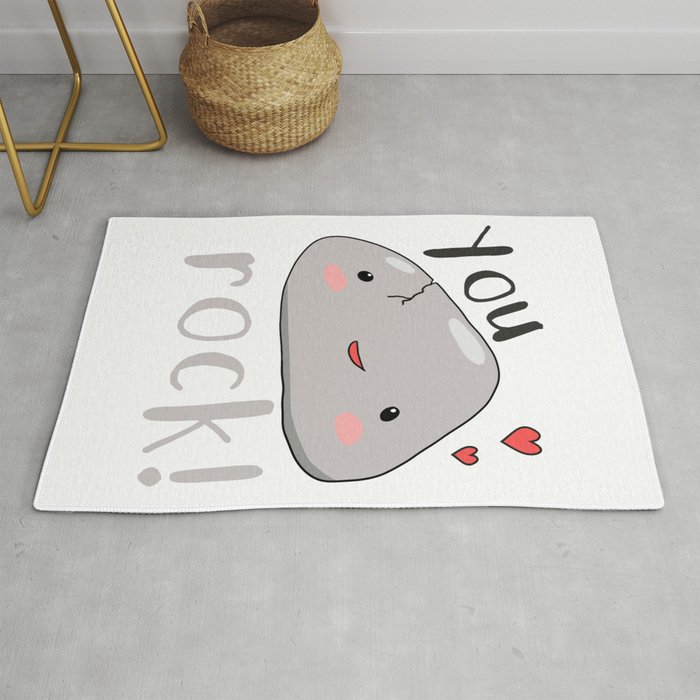 Kawaii Rock You Rock Love Pun Meme Rug By Guntah Society6