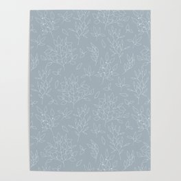 Blush blue white hand painted modern floral leaves pattern Poster