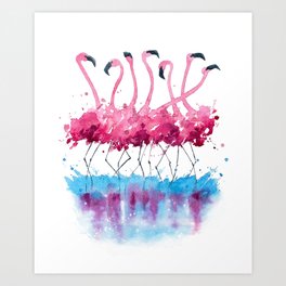 flamingos watercolor painting Art Print
