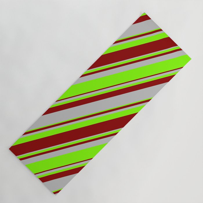 Dark Red, Grey & Chartreuse Colored Lined/Striped Pattern Yoga Mat