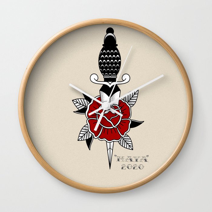 Daga traditional Tattoo Design By Maya  Wall Clock