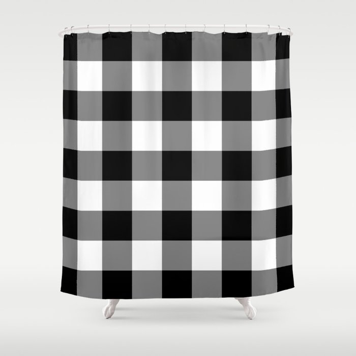 Black And White Buffalo Plaid Shower Curtain By