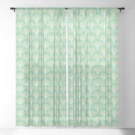 Lime Green and Blue Shell Art Deco Pattern Sheer Curtain