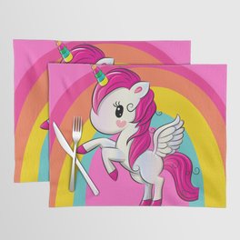 Unicorn | rainbow | pink background  Placemat