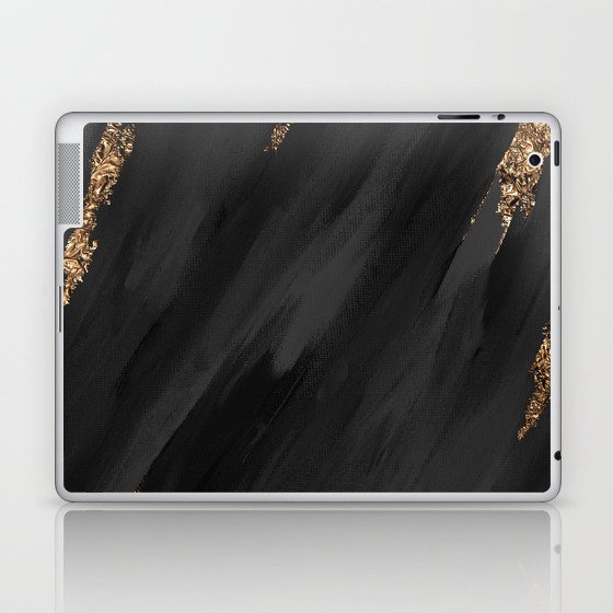 Black Paint Brushstrokes Gold Foil Laptop & iPad Skin