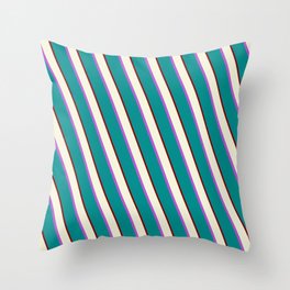 [ Thumbnail: Beige, Orchid, Dark Cyan, and Maroon Colored Striped/Lined Pattern Throw Pillow ]