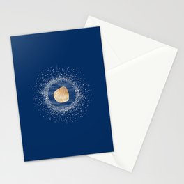 Watercolor Seashell and Sand on Dark Navy Blue Stationery Card