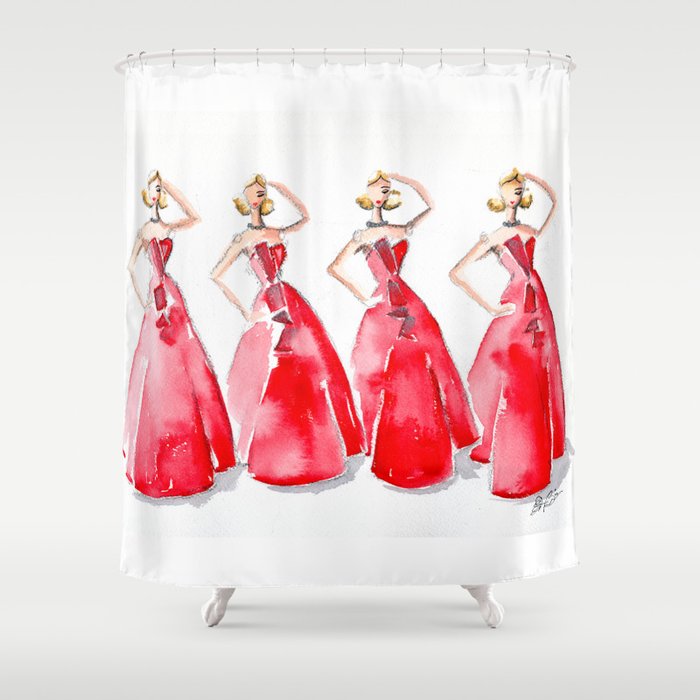 Rouge on the Runway Fashion Illustration Shower Curtain
