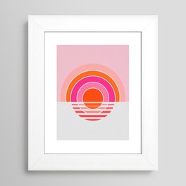 Rainbow sunset Framed Art Print | Pink, Ocean, Orange, Concrete, Digital, Retro, Geometric, Stripes, Nature, Coral 