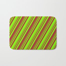 [ Thumbnail: Chartreuse and Brown Colored Stripes/Lines Pattern Bath Mat ]