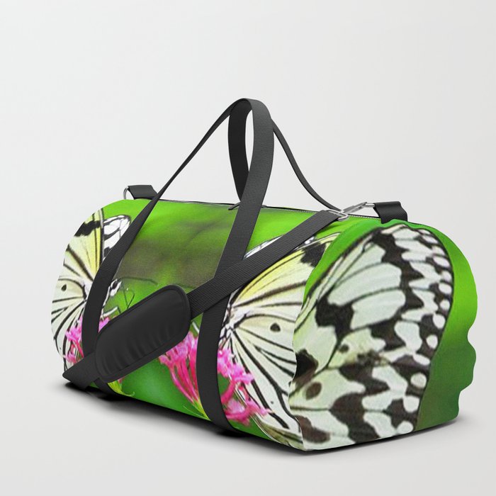 Butterfly and Pink Flowers Duffle Bag