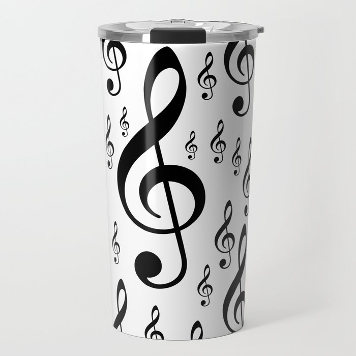Clef Music Notes pattern - black & white pattern Travel Mug