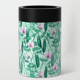Fresh Garden Pea Floral on Pastel Mint Green Can Cooler