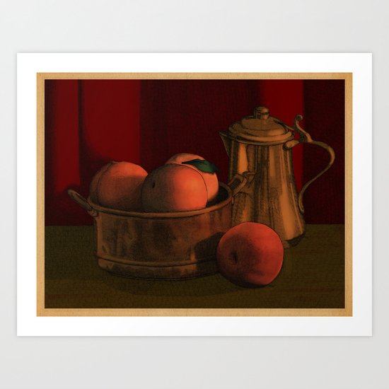 Still life with peaches Art Print