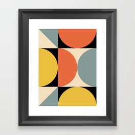 Mid Century Modern Geometric Abstract 349 Orange Yellow Gray and Black Framed Art Print