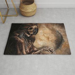 Skeleton Scribe Rug | Feather, Gold, Write, Satanic, Evil, Occult, Spooky, Skeleton, Halloween, Painting 