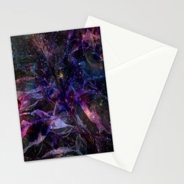 Space garden plant leaves botanic navy-purple cosmos pattern  Stationery Card