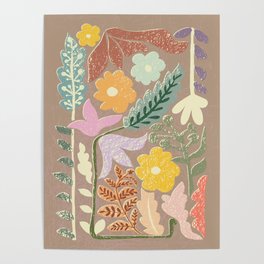 Block print summer meadow earthy tones Poster