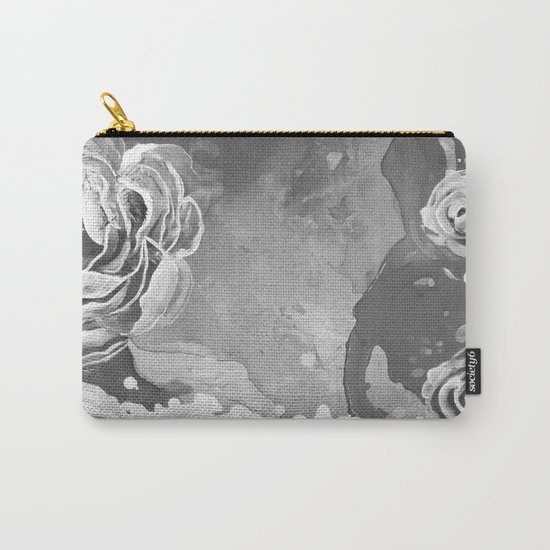 Mad Lucy's Golden Roses. Yellow Roses and Galaxy Blue in Black and White Shadow Carry-All Pouch