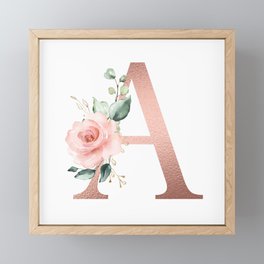 Monogram A, Floral monogram A, Floral letter A,Letter A with flowers, A initial Framed Mini Art Print