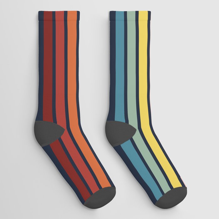 Taria - Classic Colorful Abstract 70s Vintage Style Retro Stripes Socks