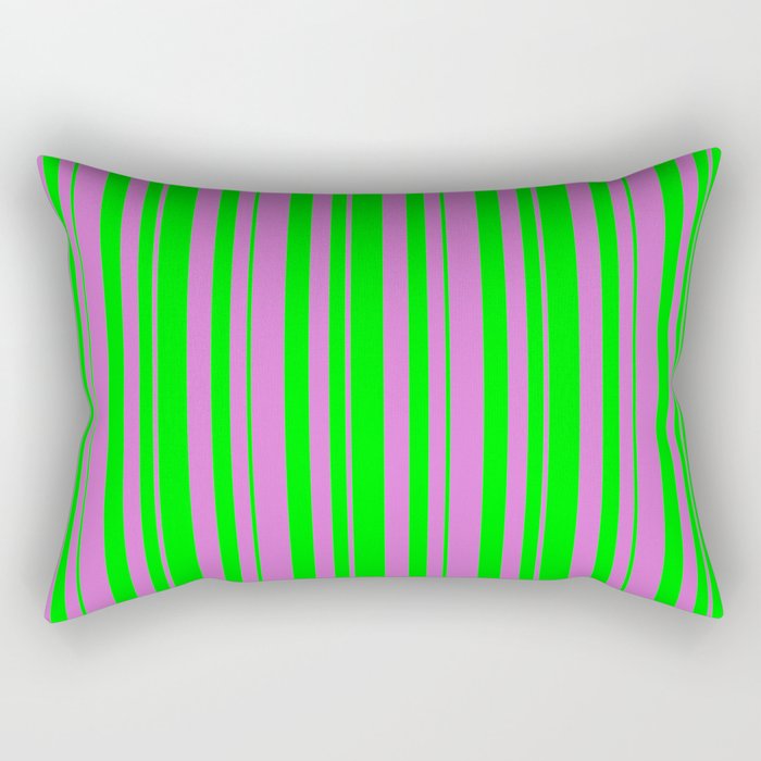 Lime and Orchid Colored Lines/Stripes Pattern Rectangular Pillow