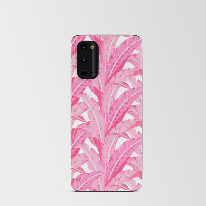 Pink banana leaves tropical pattern on white Android Card Case