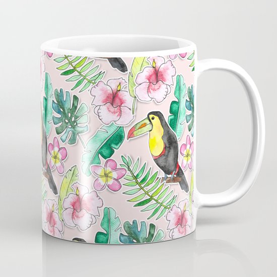 Tropical Toucan Paper-Cut Floral Coffee Mug