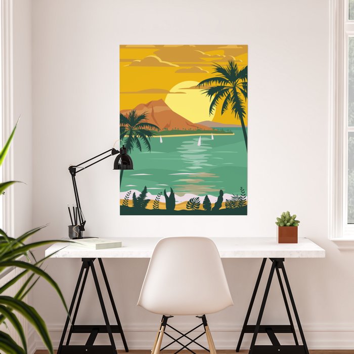 Tropical island and Society6 Gifts palm Poster paradise Home trees beach | by sunset